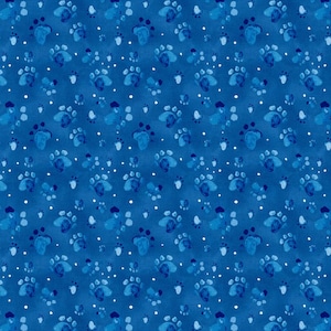 Painted Paw Print Fabric, 100% Cotton, Fabric by the Yard, Choose your Cut