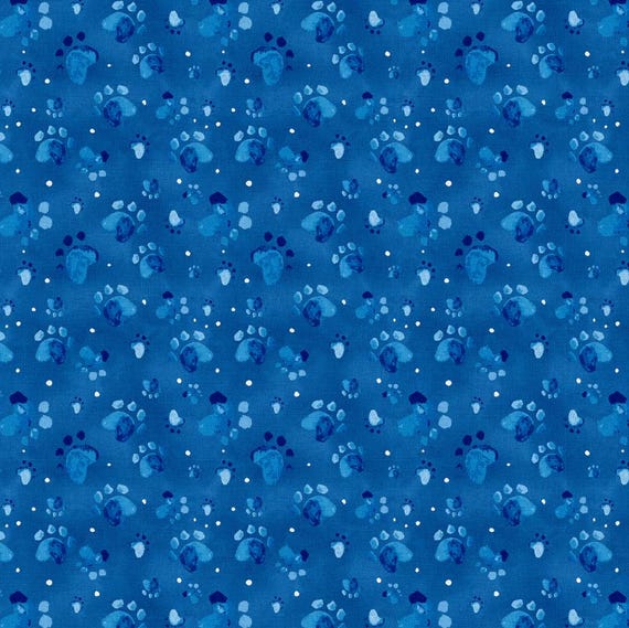 Painted Paw Print Fabric, 100% Cotton, Fabric by the Yard, Choose your Cut