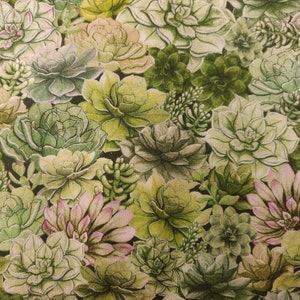 Succulent Cactus Fabric, Cactus Garden Fabric, 100% Cotton, Fabric by the Yard, Choose your Cut, quilting