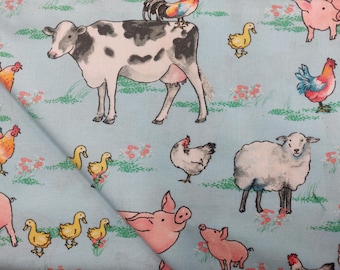 Farm Animal Fabric, 100% Cotton fabric, Fabric by the Yard
