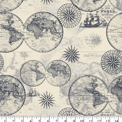 Nautical Maps Fabric 100 Cotton Fabric Fabric by the Yard Etsy