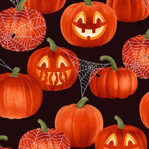 Jack-o&#39;-lantern Fabric, Pumpkin Fabric, 100% Cotton, Choose your Cut