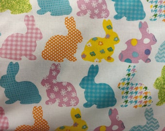Easter Bunny Fabric, 100% Cotton, Patterned Bunnies Fabric, Fabric by the Yard