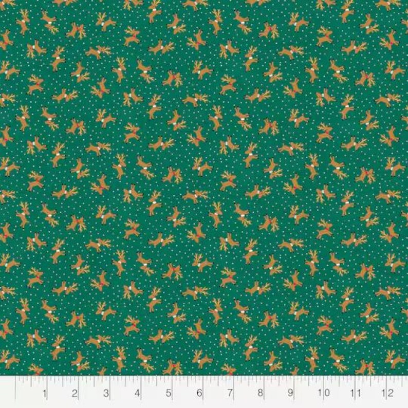 Cute Reindeer Fabric, Children's Christmas Fabric 100% cotton, Fabric by the yard, Choose your cut. image 2