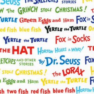 Dr. Seuss Titles Fabric, 100% Cotton, Fabric by the Yard, Choose your Cut, quilting