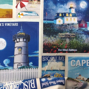 Coastal USA Fabric, 100% Baumwolle, Seaside Postkartenstoff, Meterware, Meterware, Wählen Sie Ihren Schnitt