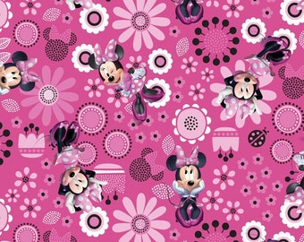 Minnie Mouse Licensed Fabric, 100% Cotton, Fabric by the Yard, Choose your Cut