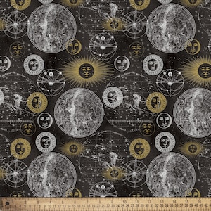 Celestial Fabric, 100% Cotton, Stars Fabric, Fabric by the Yard, Choose your Cut