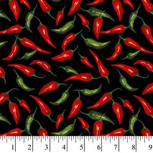 Chili Peppers Fabric, 100% Cotton fabric, Fabric by the Yard, Choose Your Cut