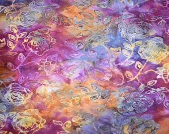 Indonesian Batik Floral Fabric, 100% Cotton, Fabric by the Yard, Choose your Cut, quilting