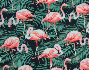 Flamingo Fabric, flamingo and Palm Leaf Fabric, 100% Cotton, Fabric by the Yard, Prewashed Fabric, Choose your Cut,  quilting