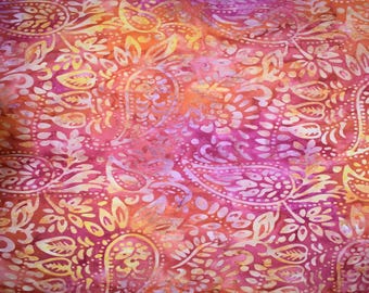 Indonesian Batik Leaves Fabric, 100% Cotton, Fabric by the Yard, Choose your Cut, quilting