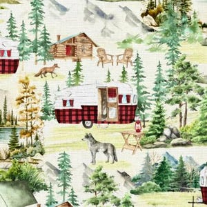 Camping Fabric, 100% Cotton fabric, Forest Fabric, RV Fabric, Fabric by the Yard, Choose Your Cut