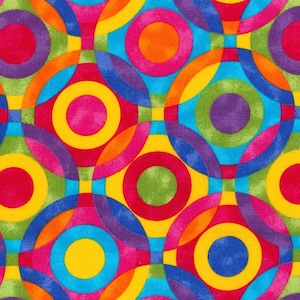 Geometric Rainbow Circles Fabric, 100% Cotton, Fabric by the Yard, Choose your Cut