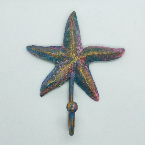 Starfish Wall Hook - Rainbow Painted Cast Iron Starfish Wall Hook