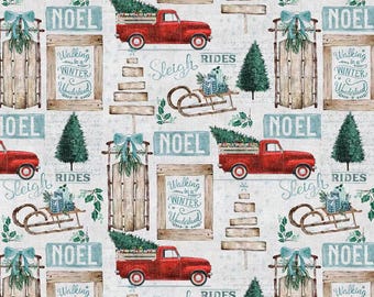 Roter Weihnachtstruck Stoff, 100% Baumwolle, Weihnachtsstoff, Weihnachtstrucks Stoff, Meterware