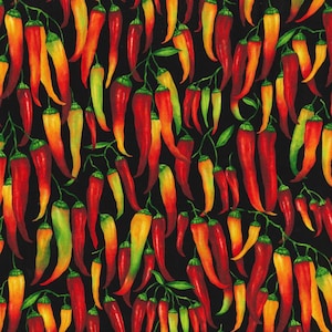 Chili Pepper Fabric, 100% Cotton, Fabric by the Yard, Choose your Cut