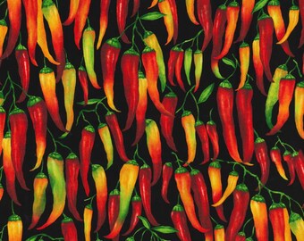 Chili Pepper Fabric, 100% Cotton, Fabric by the Yard, Choose your Cut