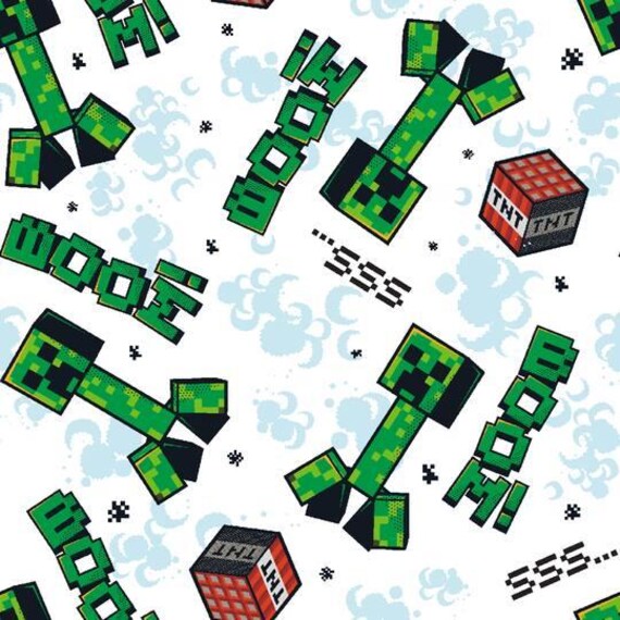Tissu PolyCoton Minecraft Blocks Jeu Enfants Creeper Demi