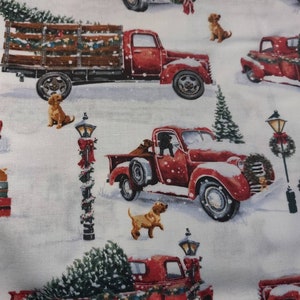 Christmas Red Truck and Puppy Fabric, 100% Cotton, Fabric by the Yard, Choose your Cut