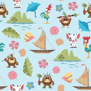 Moana&#39;s Friends Fabric, Moana Fabric, 100% Cotton, Fabric by the Yard, Choose your Cut, quilting