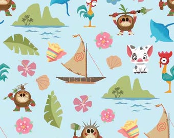 Moana's Friends Fabric, Moana Fabric, 100% Cotton, Fabric by the Yard, Choose your Cut, quilting