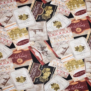 Wine Labels Fabric, 100% Cotton, Fabric by the Yard, Choose your Cut, quilting