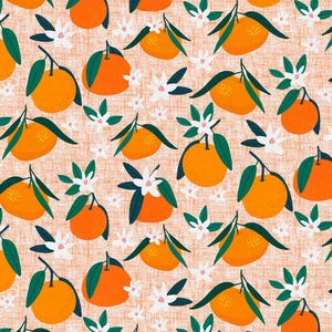 Oranges and Flowers Fabric, 100% Cotton, citrus fruit Fabric, Fabric by the Yard, Choose your Cut