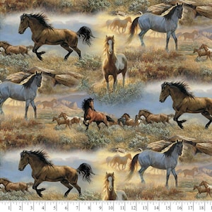 Horses Fabric, 100% Cotton, Fabric by the Yard, Choose your Cut