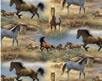Horses Fabric, 100% Cotton, Fabric by the Yard, Choose your Cut