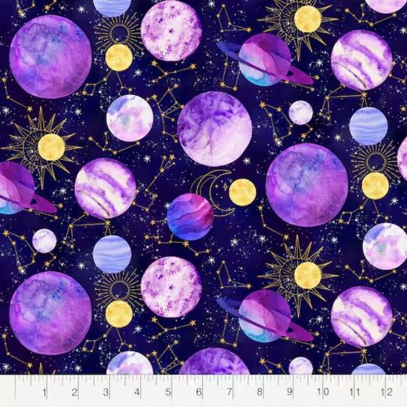 惑星と星座の生地、宇宙柄生地、綿100%生地、1ヤードあたりの生地