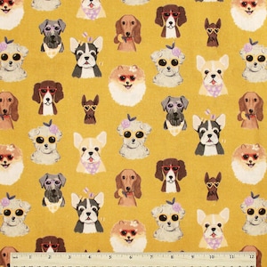 Dogs in Sunglasses Fabric, 100% Cotton, Fabric by the Yard, Choose your Cut