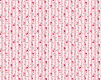 Roses and Stripes Fabric, 100% Cotton, Fabric by the Yard