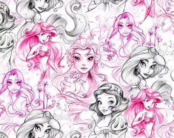 Disney Princess Sketch Fabric, 100% Cotton, Fabric by the Yard, Choose your Cut, quilting