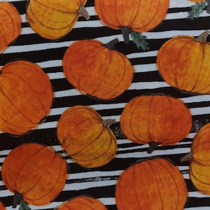 Pumpkins and Stripes Fabric, 100% Cotton, Autumn Fabric, Fall Fabric, Halloween Fabric, Fabric by the Yard, Choose your Cut