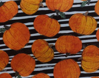 Pumpkins and Stripes Fabric, 100% Cotton, Autumn Fabric, Fall Fabric, Halloween Fabric, Fabric by the Yard, Choose your Cut