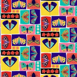Bugs and Flowers Fabric, 100% Cotton, Fabric by the Yard, Insect Fabric, Choose your Cut, quilting