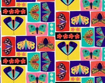 Bugs and Flowers Fabric, 100% Cotton, Fabric by the Yard, Insect Fabric, Choose your Cut, quilting