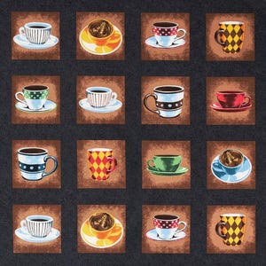 Coffee Mug Fabric, 100% Cotton, Coffee Fabric, Fabric by the Yard, Choose your Cut