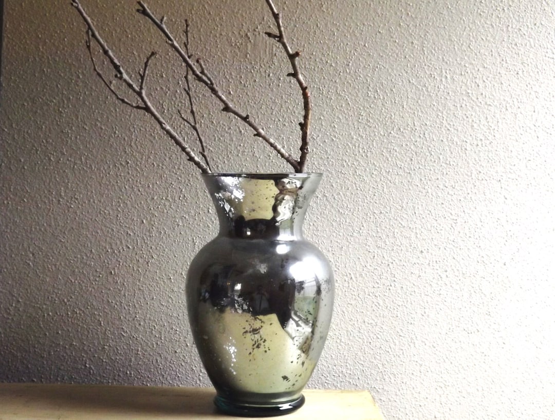 Large Mercury Glass Vase Tall Mirrored Vase Mercury Glass Wedding Vases Etsy