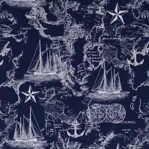 Tissu de cartes nautiques, tissu 100 % coton, tissu par mètre