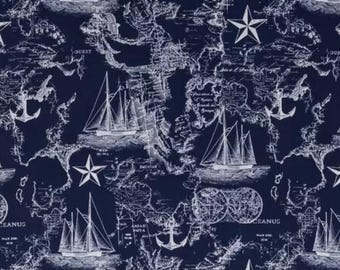 Nautical Maps Fabric, 100% Cotton fabric, Fabric by the Yard