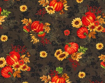 Tela Calabaza de Otoño, Tela Otoño, 100% Algodón, Tela cortada a medida, Elige tu Corte