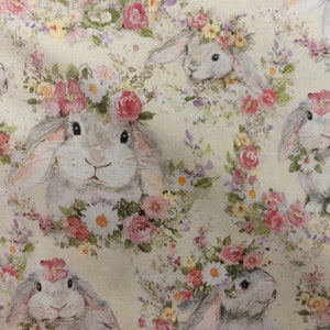 Easter Bunny Fabric, 100% Cotton, Susan Winget Hello Spring, Fabric by the Yard