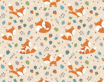 Tela de franela con dibujos de zorros, 100 % algodón, cortada a medida.