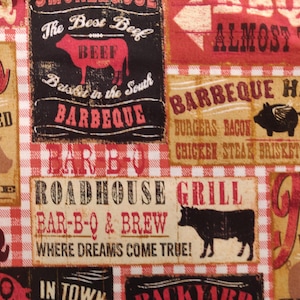 BBQ Restaurant Signs Fabric, 100% Cotton fabric, Fabric by the Yard