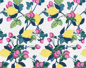Lemons and Strawberries Fabric, 100% Cotton fabric, Fabric by the Yard