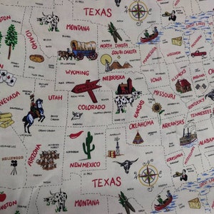 Tissu des États-Unis, tissu 100 % coton, tissu de la carte des États-Unis, tissu par yard