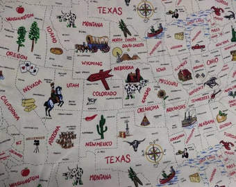 US States Fabric, 100% Cotton fabric, Fabric by the Yard