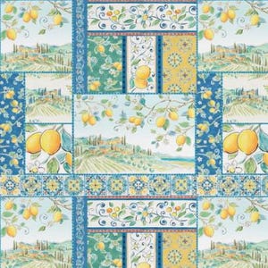 Stof met citroenenpatches, 100% katoen, stof met patchwork citroenen, stof op maat gesneden, kies je snit